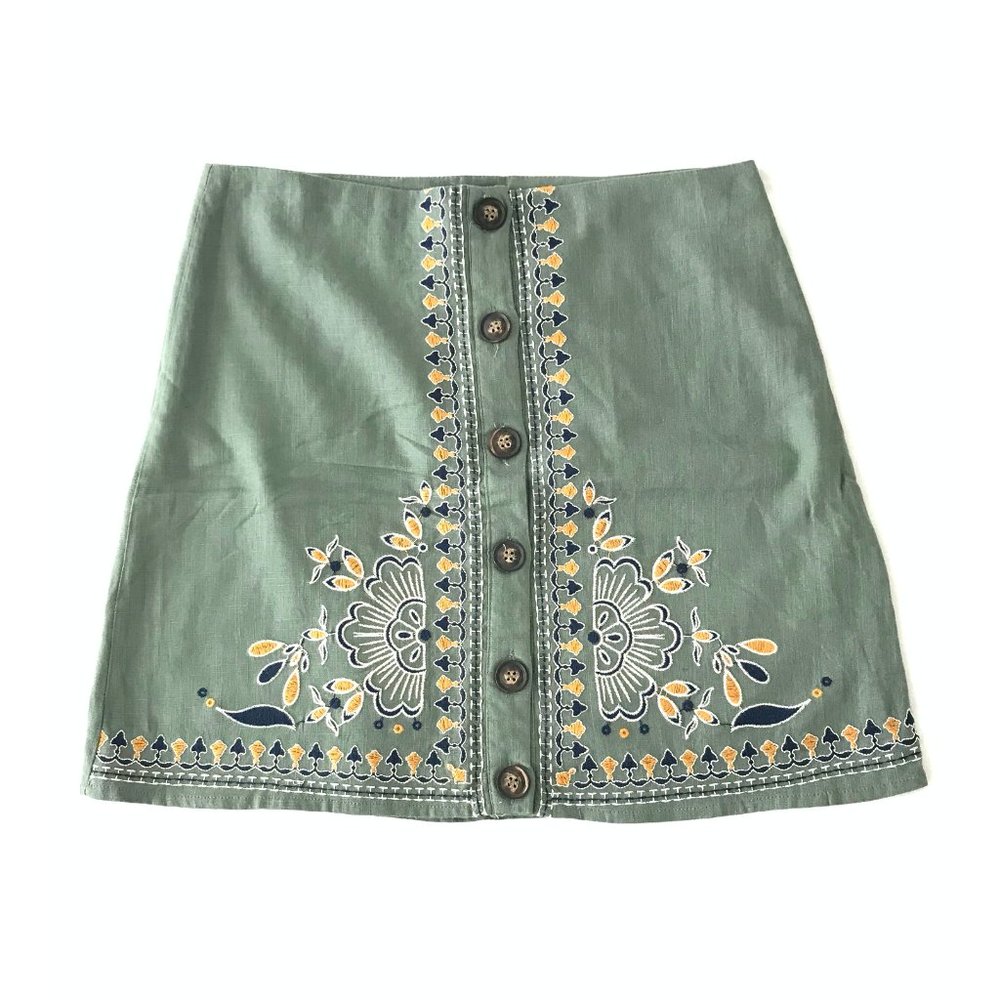 ✧ Embroidered linen blend skirt